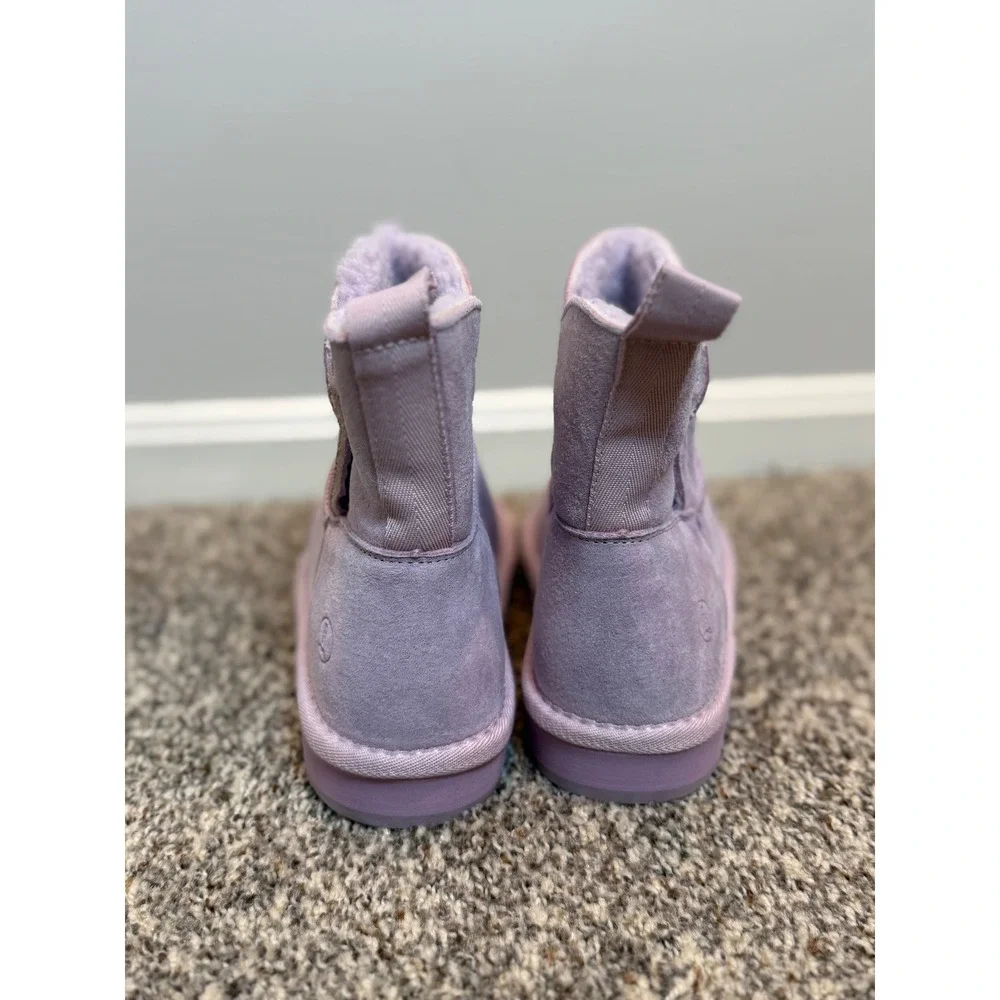 NWT Lands End Girls 3 Suede Shearling Slip On Boots Cozy Winter Purple Lilac